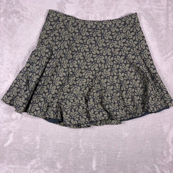 Ann Taylor Olive Green Leaf Embroidered Flared Mini Skirt Size 16 Dark Academia - Picture 2 of 12